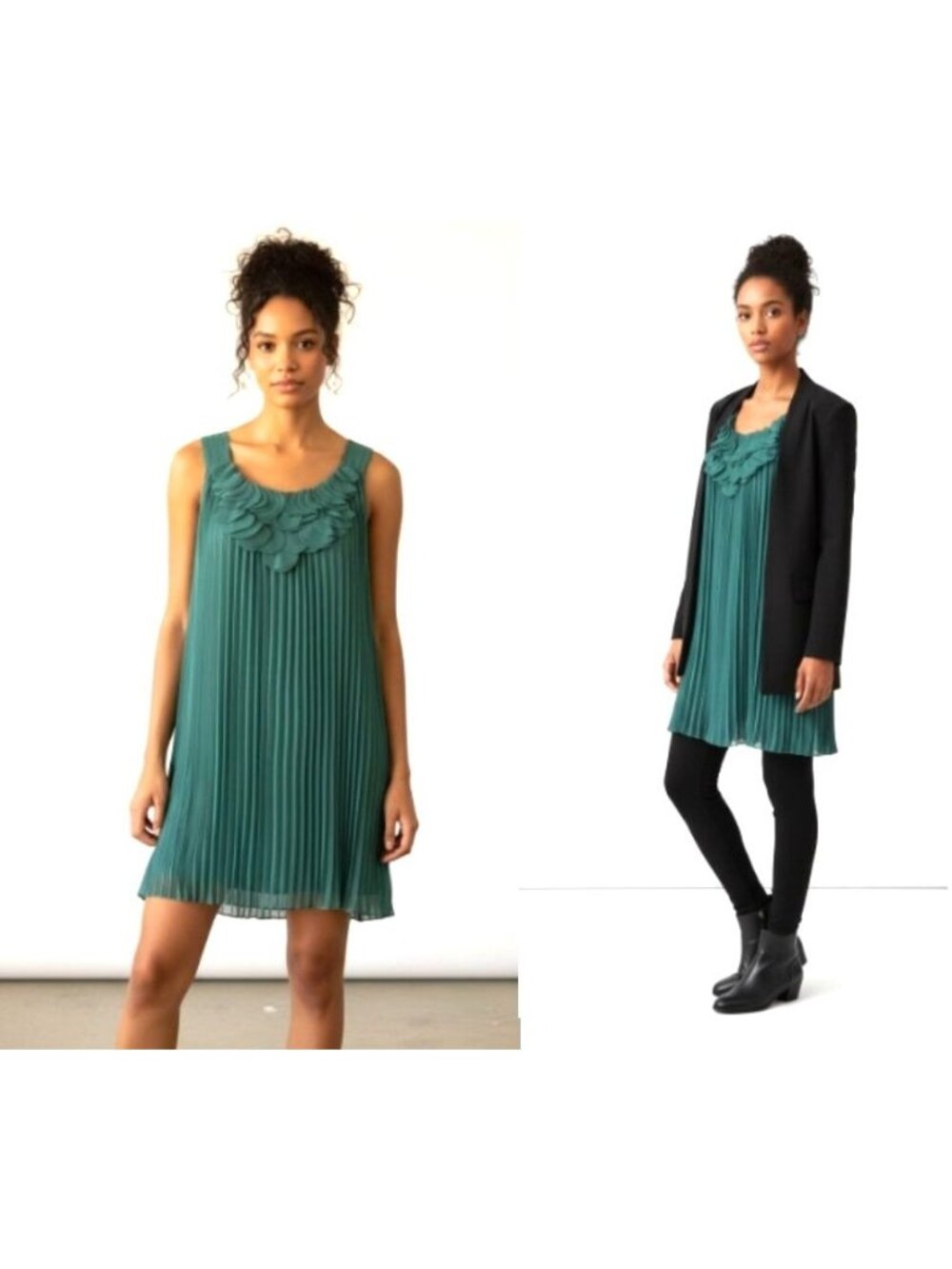 Blu Pepper Pleated Tunic Dress, Teal, Sz. S